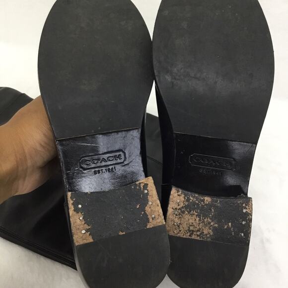 COACH Boots Women's Black Leather Joele Buckle Riding Shoes Tall Sz 7.5 - Picture 7 of 9